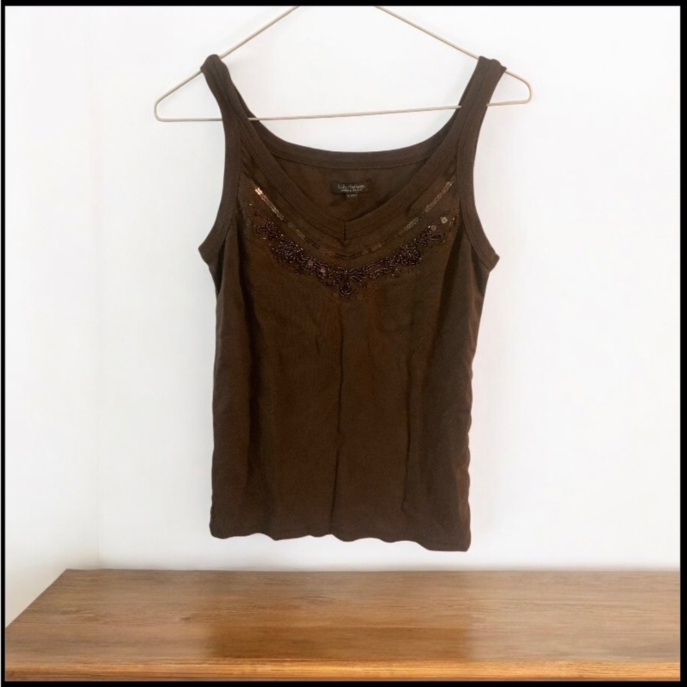 Chic Brown Sequin Tank Top 100% cotton XL